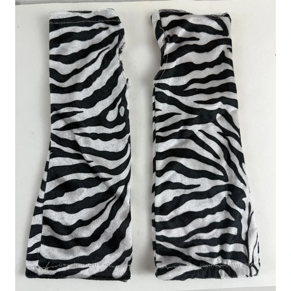 Goth Y2K Zebra Print Crushed Velvet Arm Sleeves Fingerless Thumb Hole Gloves